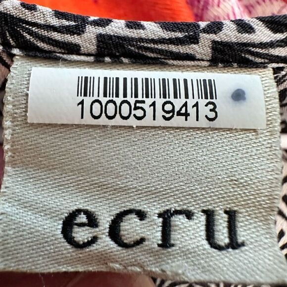 Ecru V-Neck 100% Silk Long-Sleeve Geometric Printed Black & White Blouse Large - Picture 3 of 5